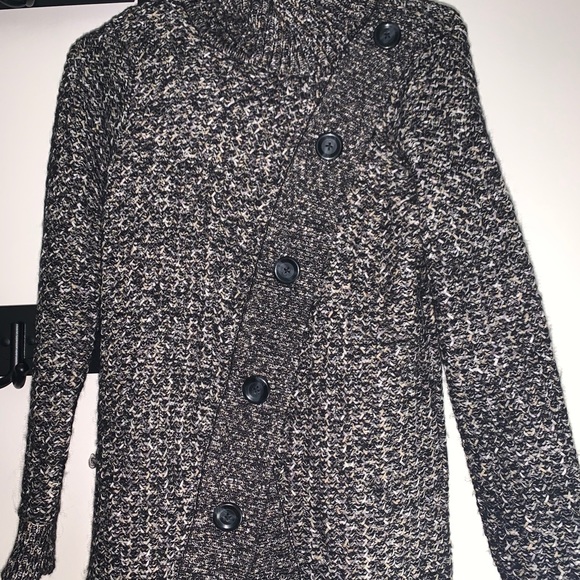 Knit Asymmetrical Button Up Turtleneck Sweater - Picture 2 of 6